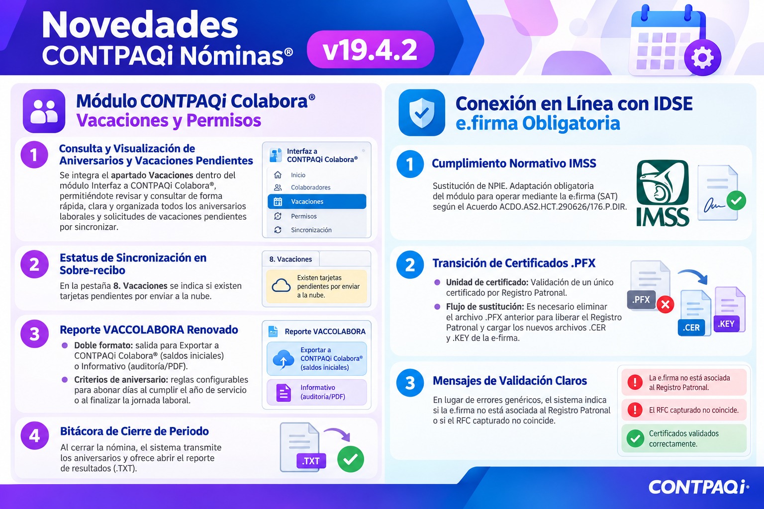 Novedades CONTPAQi Nóminas versión 19.4.2